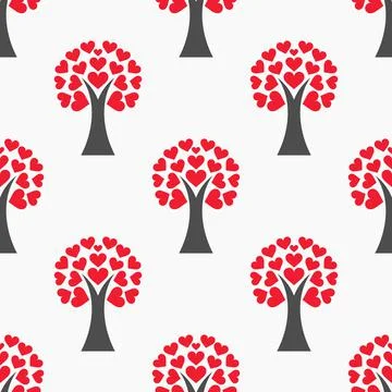 Love heart trees seamless pattern. Vector illustration. Stock Illustration