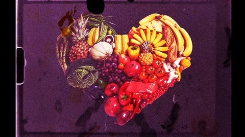 Love heart veg fruit loop - vj loop grunge Stock Footage 93854145