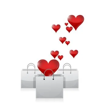 Love hearts and shopping bags. illustration design Stock Illustration