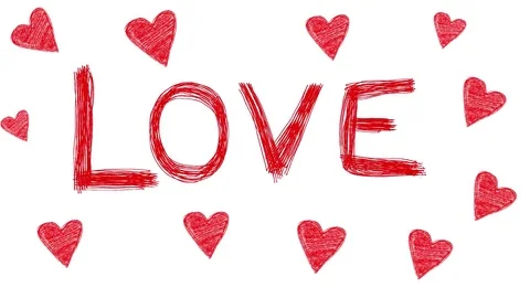 LOVE With Hearts Around Scribble Animation Doodle Cartoon 4K Video stock 72442608