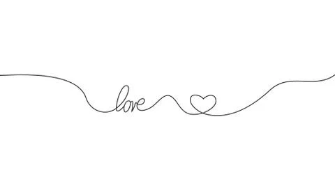 Love with hearts in continuous drawing lines in a flat style in continuous Stock Illustration