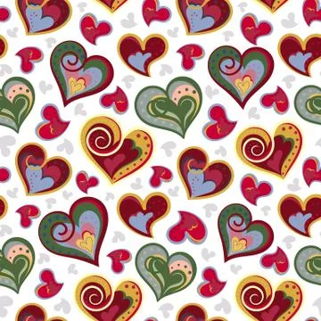 Love hearts seamless pattern. Cute doodle heart. Romantic hand drawn background Illustrazione stock