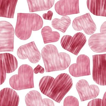 Love hearts seamless pattern. Valentines day watercolor drawing tiled backgro Stock Illustration