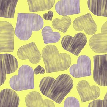 Love hearts seamless pattern. Valentines day watercolor drawing tiled backgro Stock Illustration