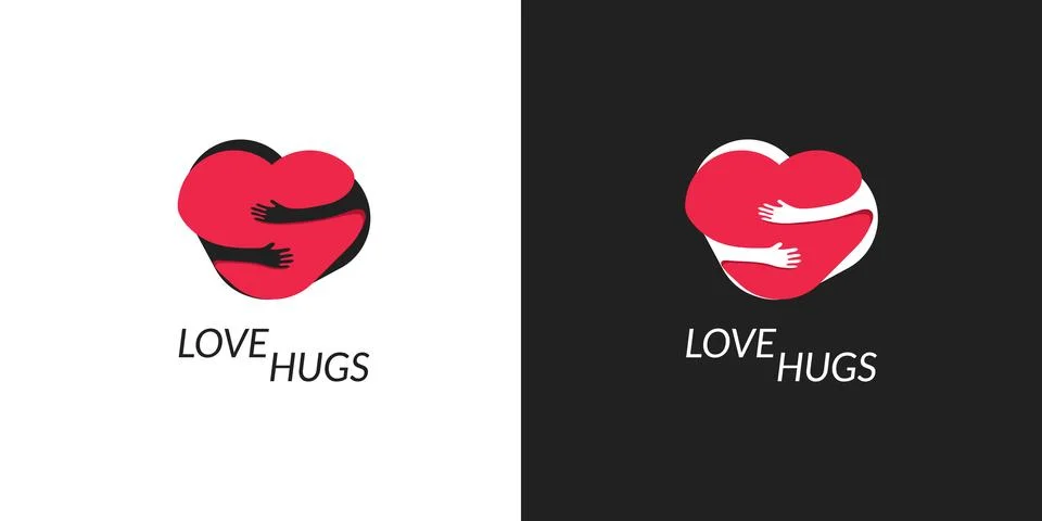 Love hug logo. Solid color simple design, illustration of hugging heart. Stock Illustration