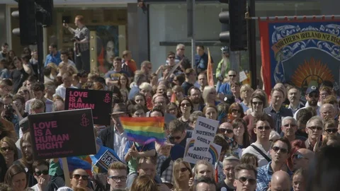 'Love is a Human Right' placards March for Marriage Equality, Belfast UK, HD Stock Footage 119969261
