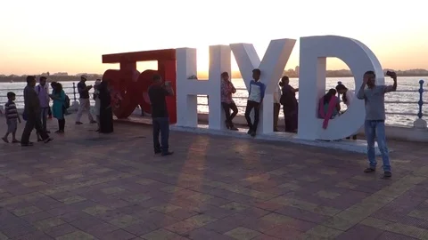 LOVE HYDERABAD sculpture in India Stock Footage