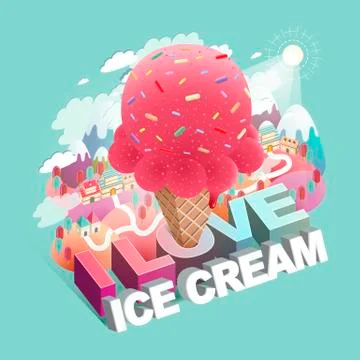 Love ice cream concept flat 3d isometric infographic Stock Illustration