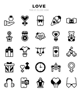 Love Icon Pack 25 Vector Symbols for Web Design. Stock Illustration