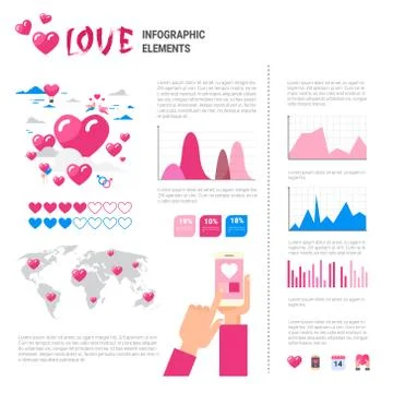 Love Icons And Elements Over Infographic Template Background, Valentine Day Illustrazione stock