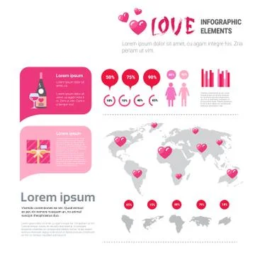Love Icons And Elements Over Infographic Template Background, Valentine Day Illustrazione stock