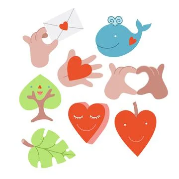 Love icons set romantic highlights valentine flat illustration Stock Illustration