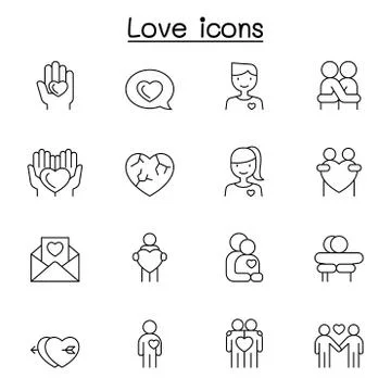 Love icons set in thin line style Stock Illustration