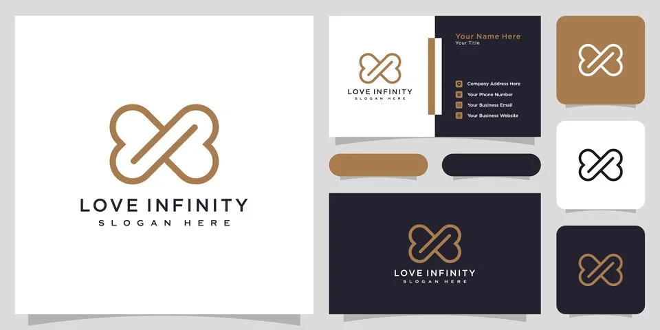 Love infinity logo vector line style and business card Stock Illustration