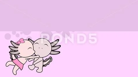 Love kissing axolotl couple valentine background: Royalty Free #238365310