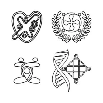 Love leaf genetic Commitment Teamwork Together Outline Logo Stock Illustration