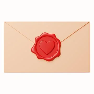 Love letter. 3d render. Paper envelope with wax seal in cartoon style. イラスト素材