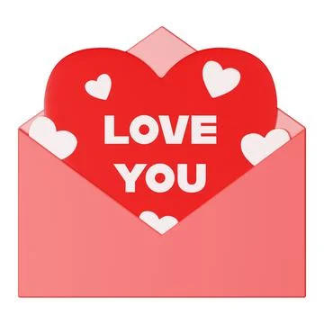 Love letter. 3D rendering, isolate. Paper envelope with love card in cartoon  Stock Illustration