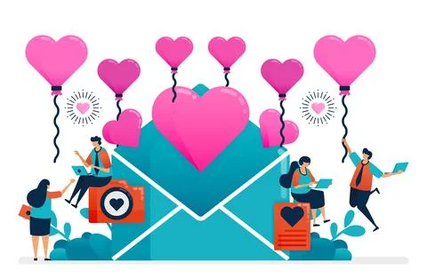 Love letter for couple on valentine day, wedding, engagement. pink heart ball Stock Illustration