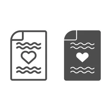 Love letter line and solid icon. Romantic letter with heart symbol illustration 스톡 일러스트