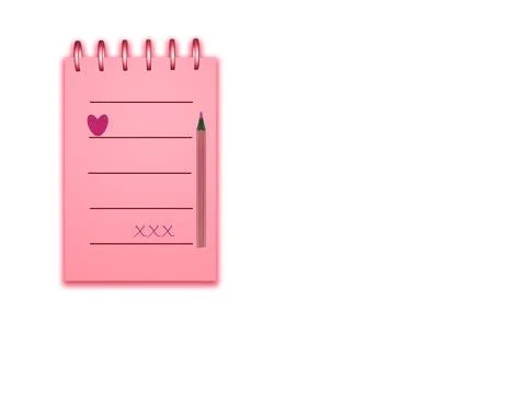 Love letter on pink notepad white background 스톡 일러스트