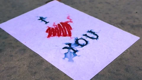 Love Letter with Red Heart Dissolving in the Rain, Ink Spillage Stock Footage 338026735