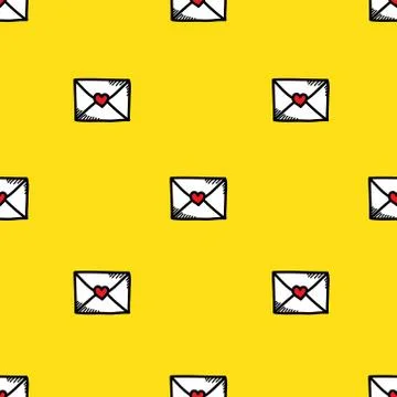 Love letter seamless doodle pattern, vector illustration Stock Illustration