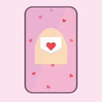 Love letter in the smartphone. Cartoon objects Stock Illustration