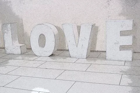 Love letter of white solid material isolated on white in drawing style Stock Photos