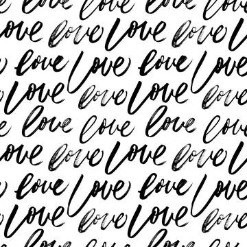 Love lettering hand drawn vector seamless pattern. Ilustración de archivo