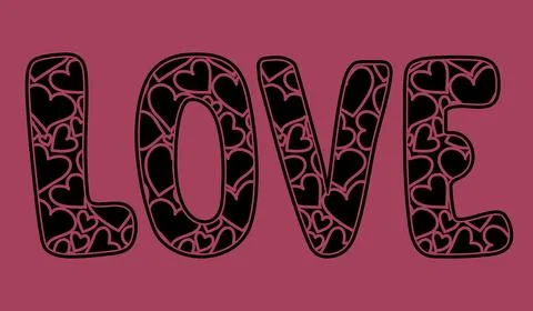 Love lettering with hearts pattern on pink. Bold chunky decorative typography Stock Illustration