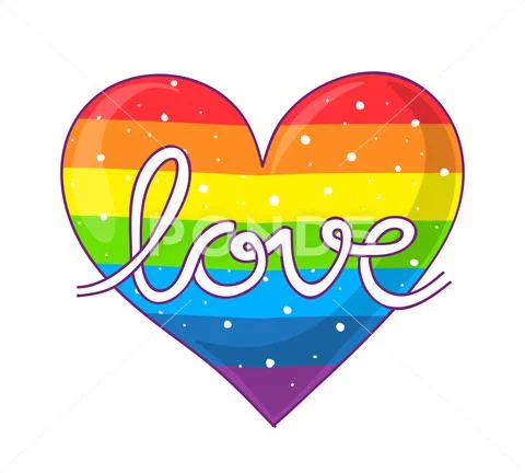 Love lettering on rainbow heart Stock Illustration
