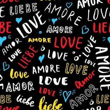 Love lettering seamless pattern vector illustration. Love written in differen Stock Illustration