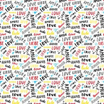 Love lettering seamless pattern vector illustration. Love written in differen Stock Illustration