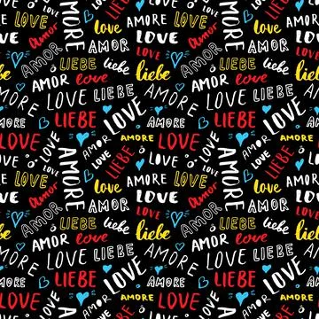Love lettering seamless pattern vector illustration. Love written in differen Stockillustratie