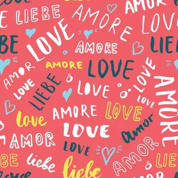 Love lettering seamless pattern vector illustration. Love written in differen Stockillustratie