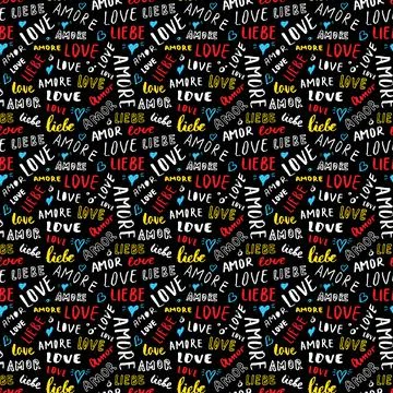 Love lettering seamless pattern vector illustration. Love written in differen Stock Illustration