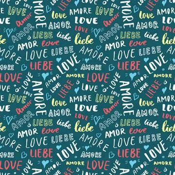Love lettering seamless pattern vector illustration. Love written in differen 库存插图