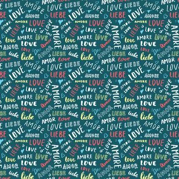 Love lettering seamless pattern vector illustration. Love written in differen Stockillustratie