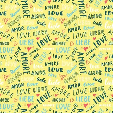 Love lettering seamless pattern vector illustration. Love written in differen Stock Illustration