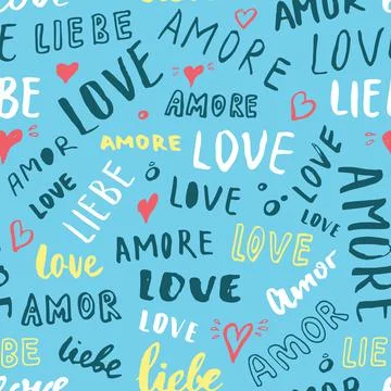 Love lettering seamless pattern vector illustration. Love written in differen Stock Illustration