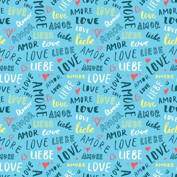Love lettering seamless pattern vector illustration. Love written in differen Stock Illustration