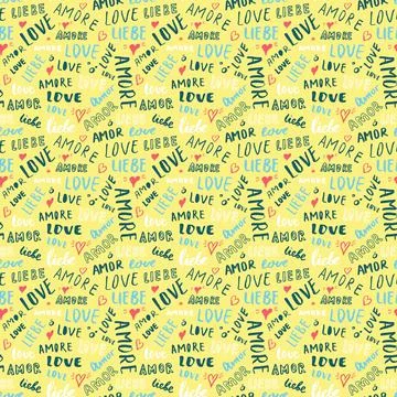 Love lettering seamless pattern vector illustration. Love written in differen Stock Illustration