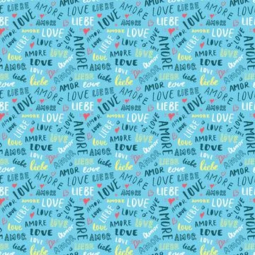 Love lettering seamless pattern vector illustration. Love written in differen Stockillustratie
