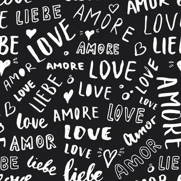Love lettering seamless pattern vector illustration. Love written in differen Stockillustratie