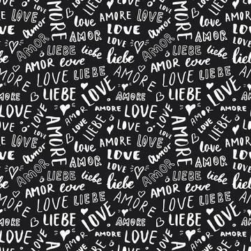 Love lettering seamless pattern vector illustration. Love written in differen Ilustración de archivo