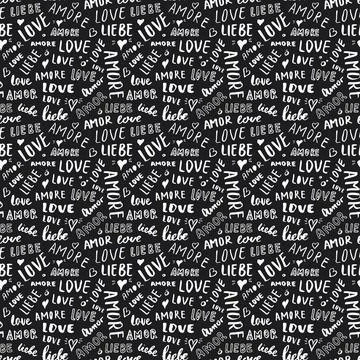Love lettering seamless pattern vector illustration. Love written in differen Stock Illustration