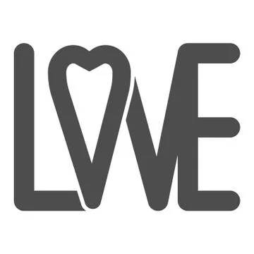 Love lettering solid icon, valentine day concept, calligraphy with heart sign on 스톡 일러스트