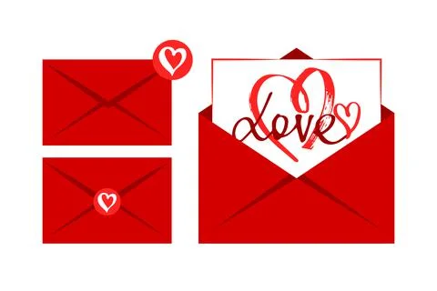 Love letters with envelope. Envelope in red color for messages of love, frien Stock Illustration