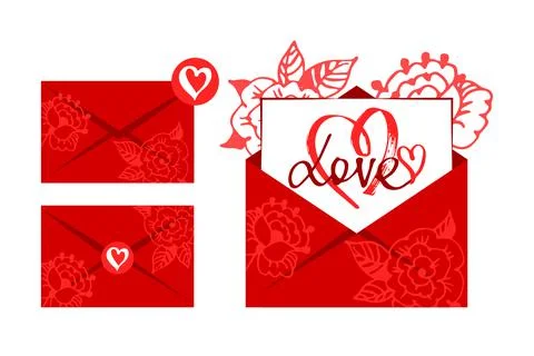 Love letters with envelope. Envelope in red color for messages of love, frien Stock-Illustration